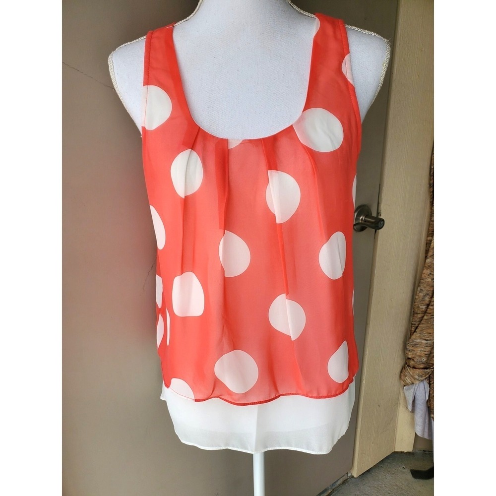 Papillon Tank Top Women M Orange Coral Sheer Polka Dot Layered Chiffon Retro Y2K